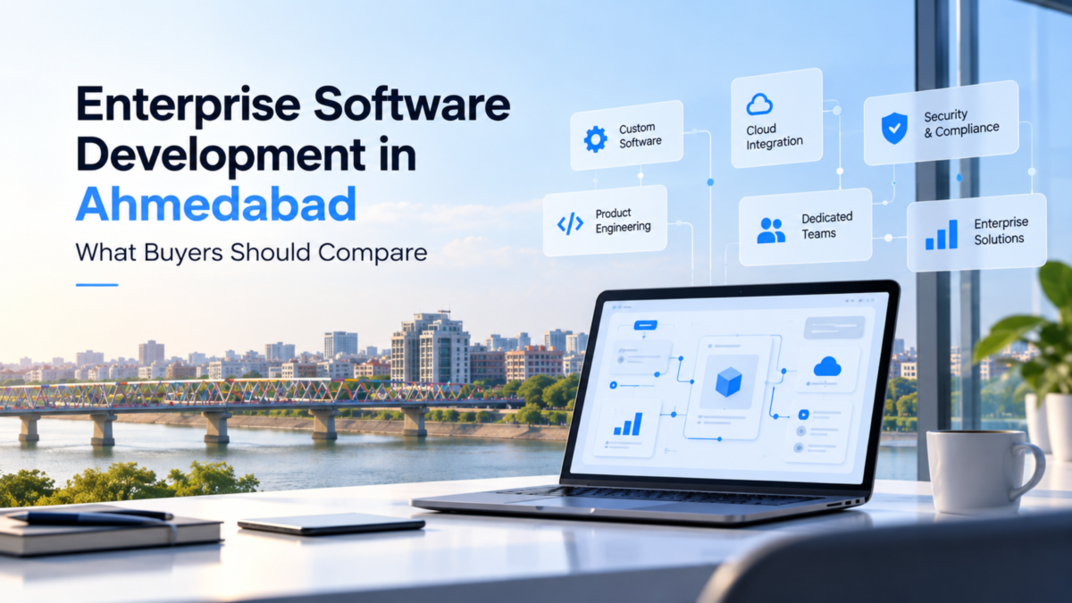 Enterprise software development in Ahmedabad for custom software, cloud integration, product engineering, security, and enterprise solutions.